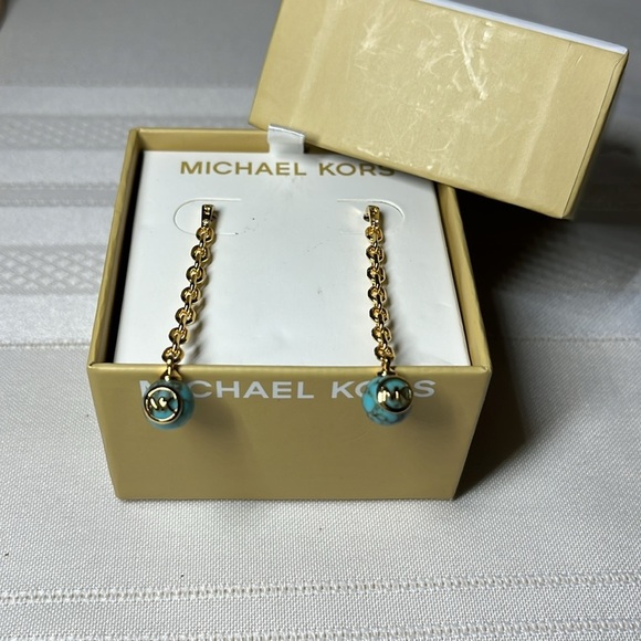 NEW Michael Kors Turquoise earrings. Gold tone. Hanging. MK. Box included - Picture 9 of 10